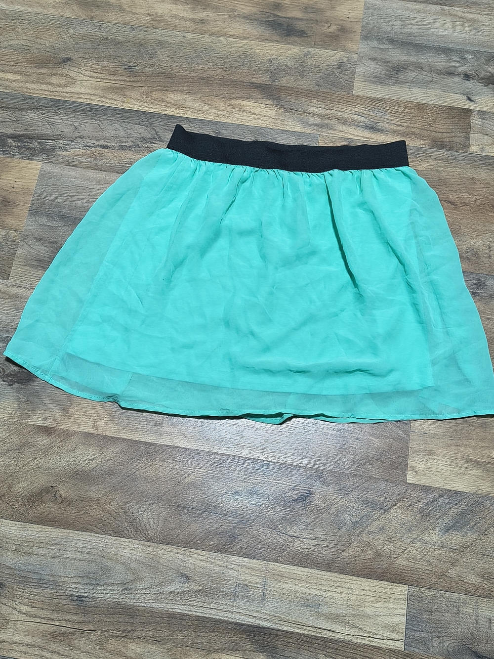 Forever 21 Black-Waist Turquoise Chiffon Circle Skirt